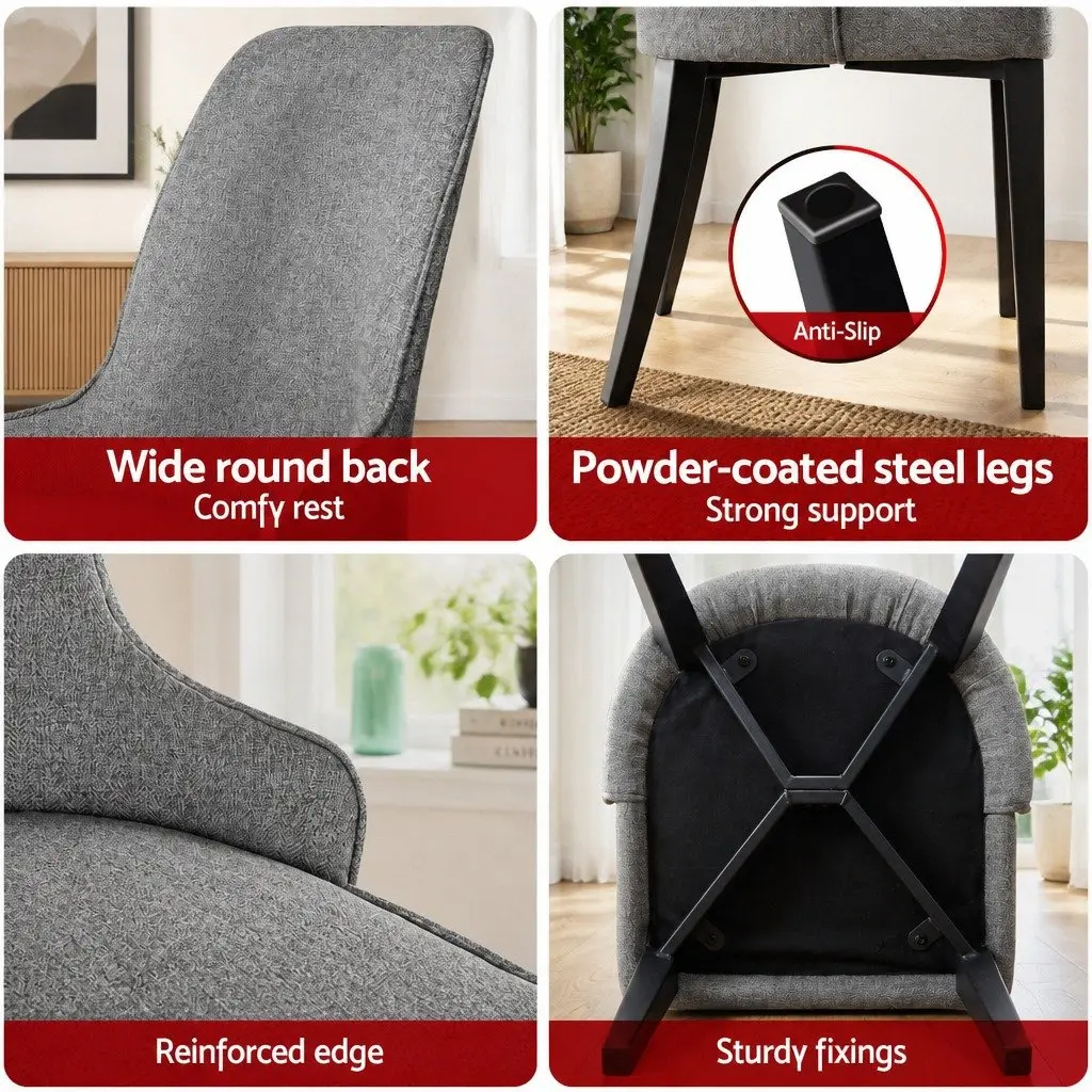 Dining Chairs Set of 6 Grey Linen Fabric High Back Kitchen Seating Steel Legs