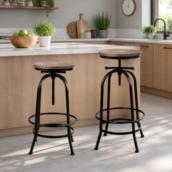 Set of 4 Adjustable Bar Stools with Wooden Seats
