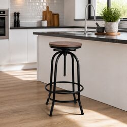 Swivel Bar Stool with Height Adjustment and Wooden Seat