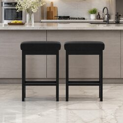 Bar Stools Set of 2 with Metal Frame and PU Seats