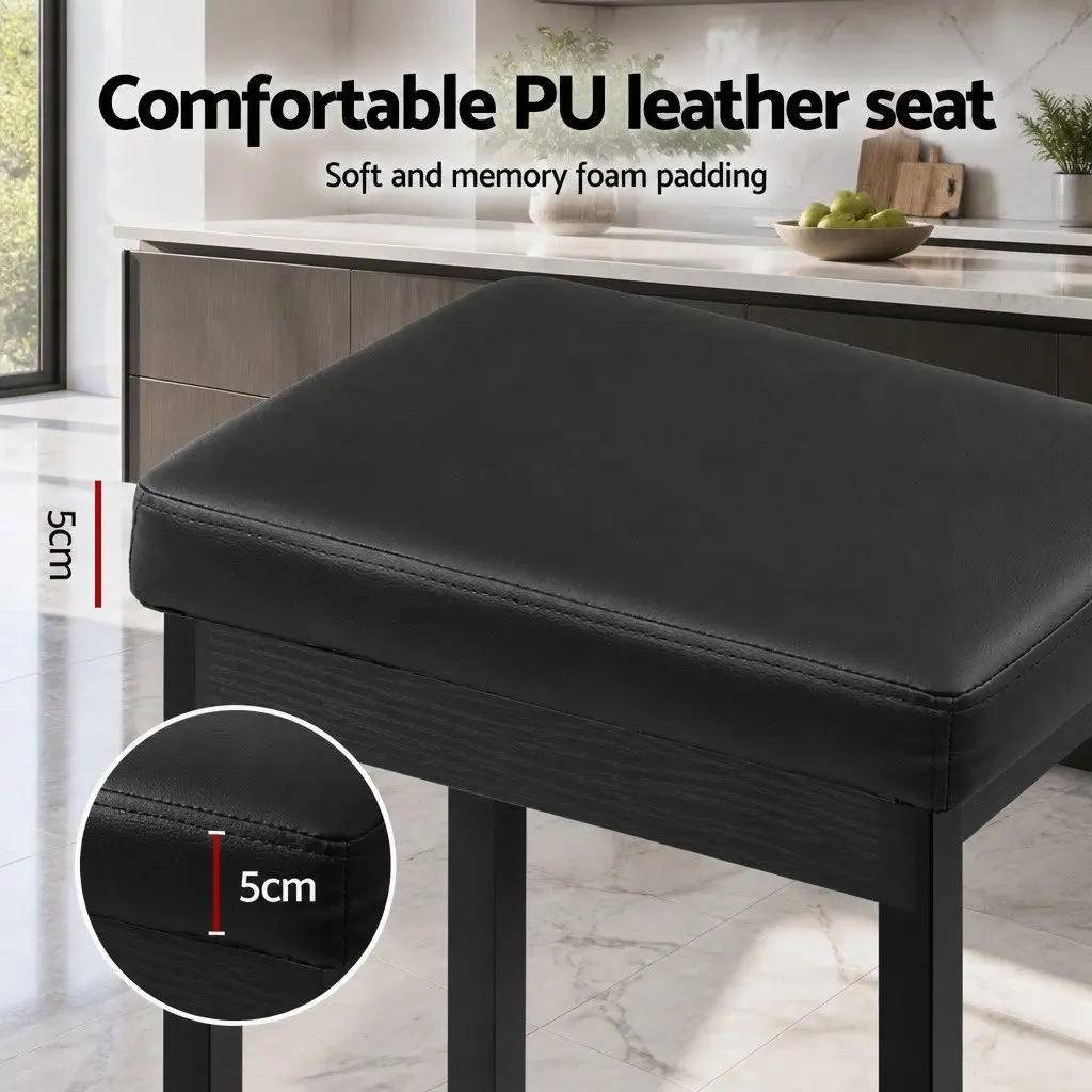 Bar Stools PU Padded Seat Memory Foam 66 cm Black Metal Frame Set of 2