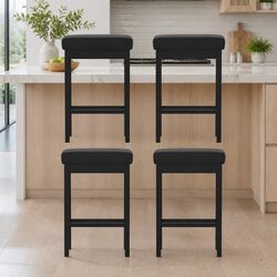 Bar Stools Set of 4 with PU Seats and Metal Frames