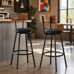 Chic Set of 2 Upholstered Industrial Bar Stools
