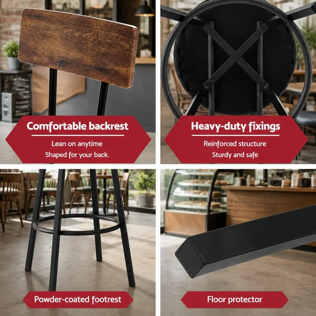 Industrial Bar Stools Set of 2 Upholstered Counter Chairs Steel Frame Anti-Slip