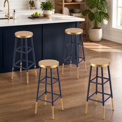 Metal Bar Stools Set of 4, Navy Gold Two-Tone, 76cm