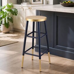 Metal Bar Stools with Navy and Gold Two-Tone Design
