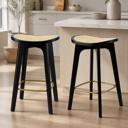 Backless Bar Stools Set of 2 with Rattan Seats