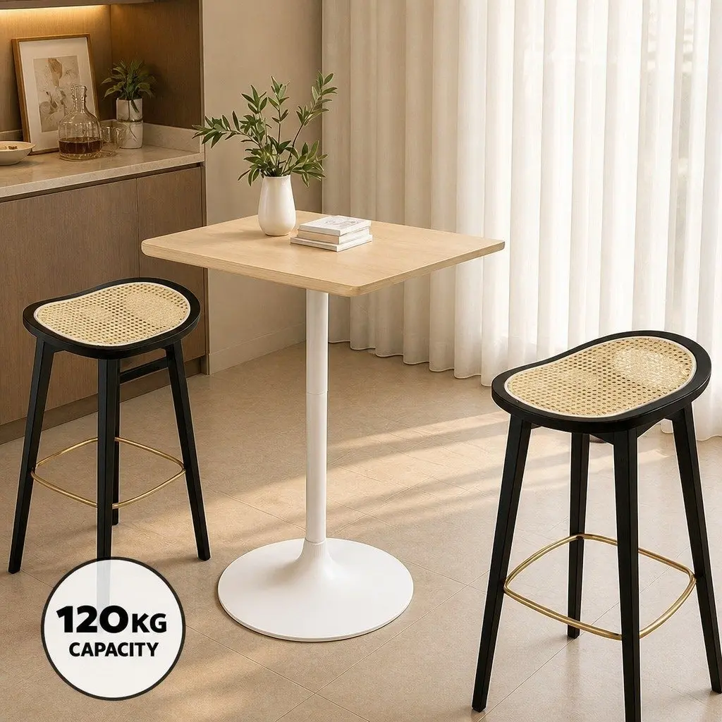 Bar Stools Backless Woven Rattan Seat 67cm Height Black Set of 2