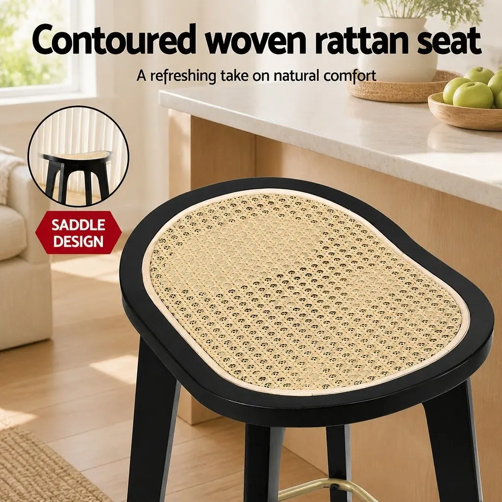 Bar Stools Backless Woven Rattan Seat 67cm Height Black Set of 2