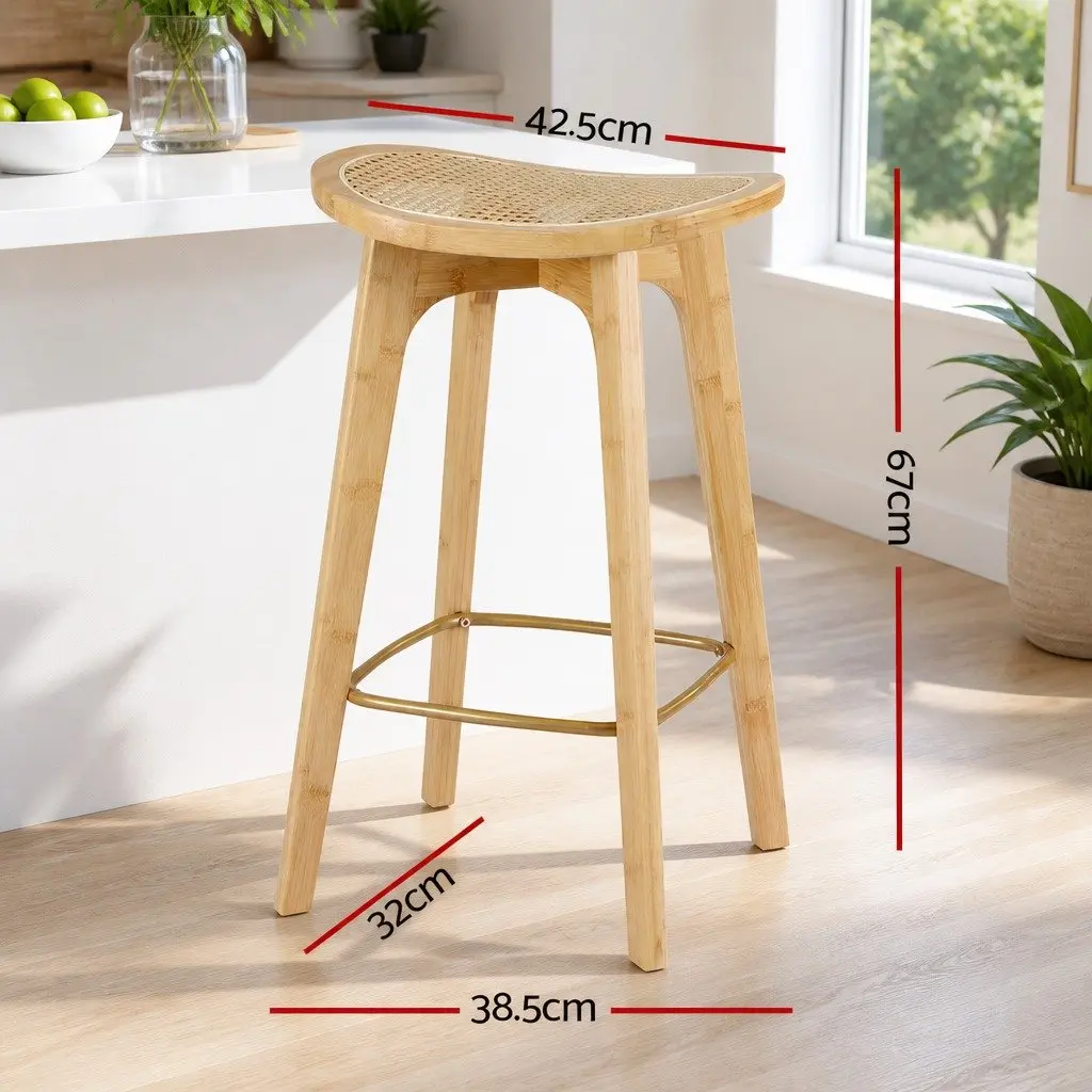 Bar Stools Set of 4 Bamboo Rattan Counter Kitchen Chair Dining Seat