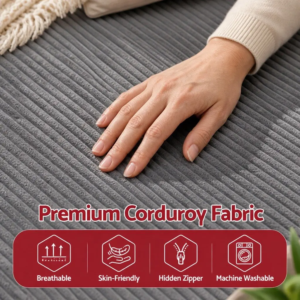 Bean Bag Chair Cover Convertible Floor Cushion Sofa Seat Grey Corduroy