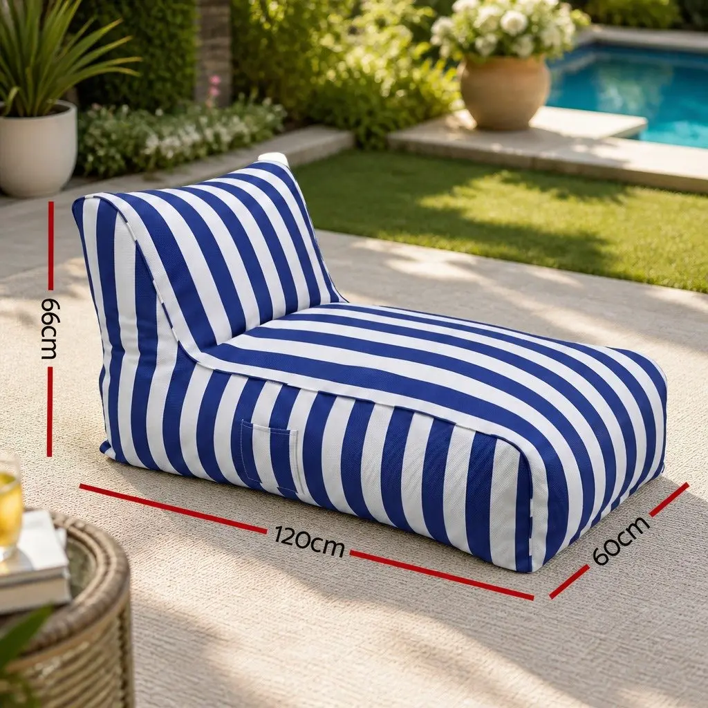Bean Bag Chair Cover Water-Resistant L-Shape Indoor Outdoor Blue White