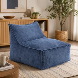 L-Shaped Bean Bag Chair Cover in Blue Corduroy