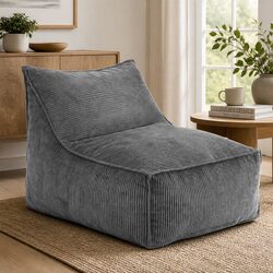 Bean Bag Chair Cover L-Shaped Grey Corduroy with Enhanced Support