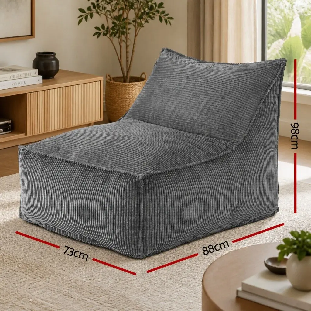 Bean Bag Chair Cover L-Shaped Soft Grey Corduroy for Adults