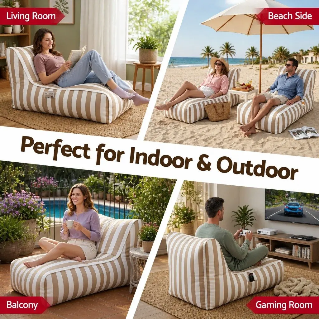 Bean Bag Chair Cover L-Shape Indoor Outdoor Lounge Sofa Water-Resistant