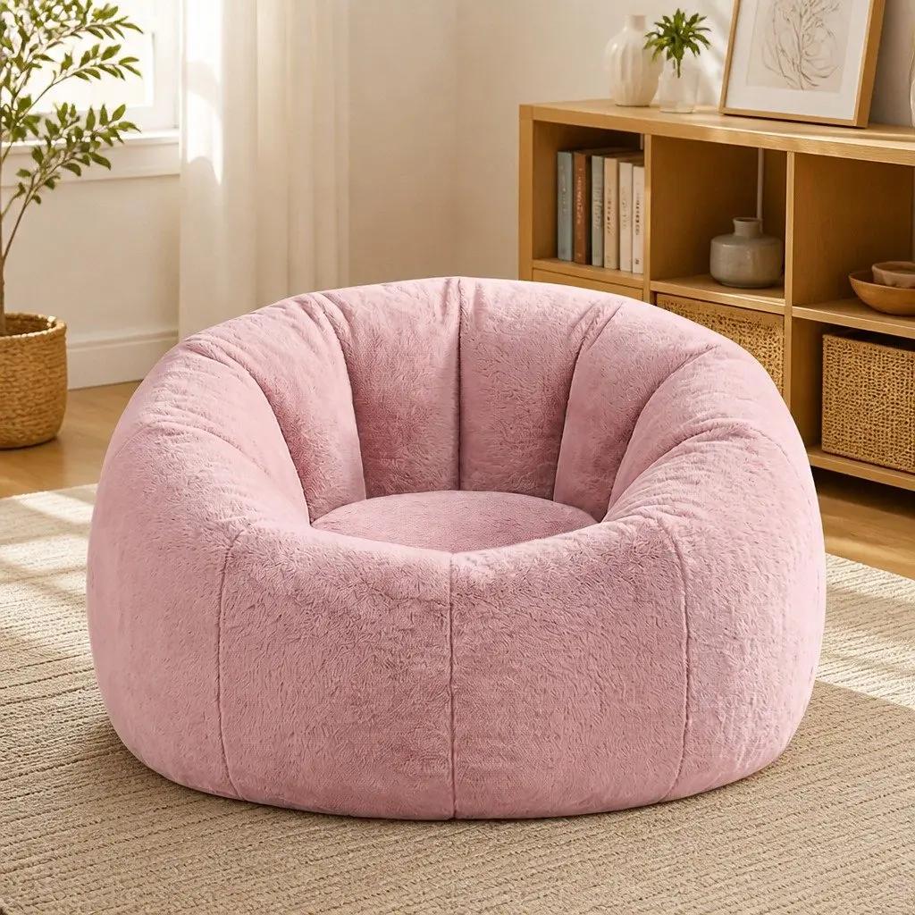 Bean Bag Chair Cover Washable Large Round Faux Fur Pink