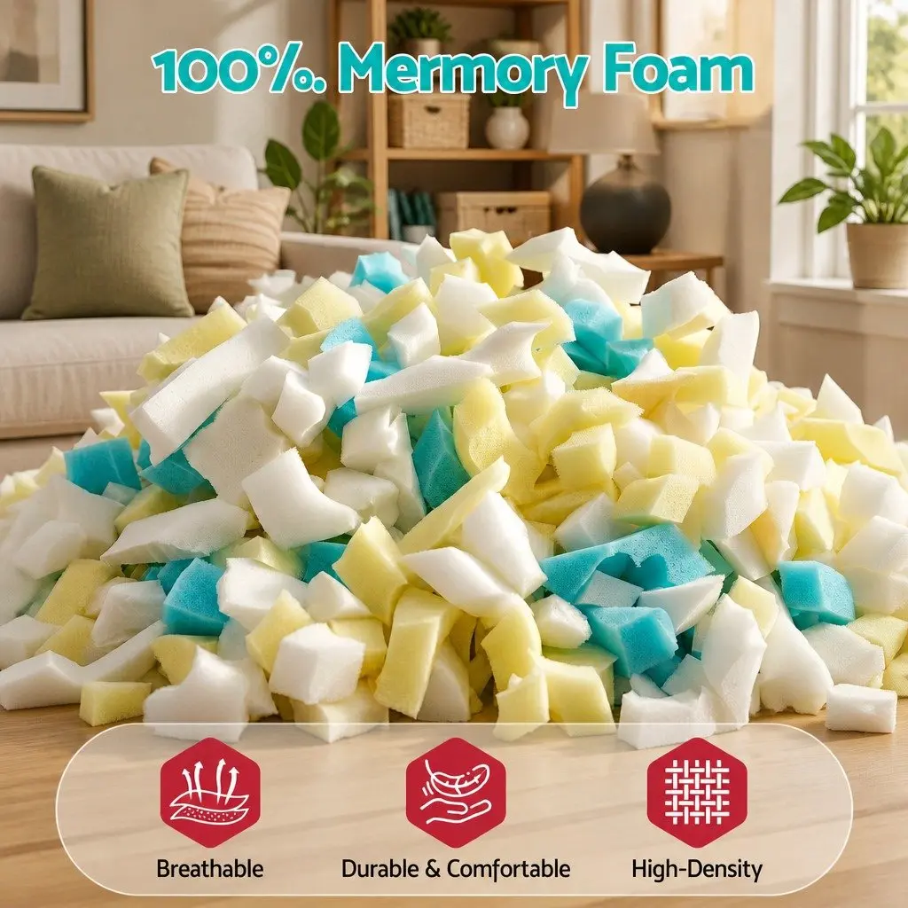 Bean Bag Filler High Density Shredded Memory Foam 10lbs Yellow and White