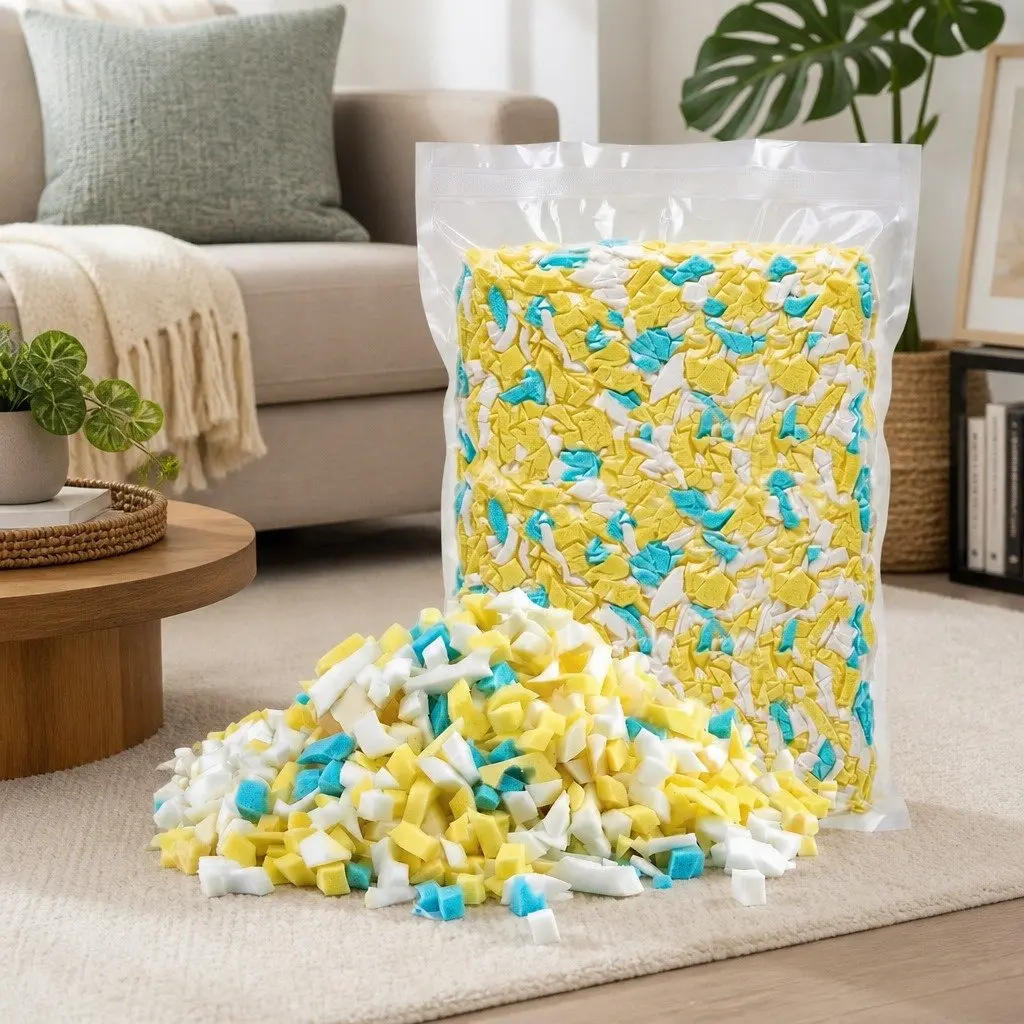 Bean Bag Filler High Density Shredded Memory Foam 5lbs Yellow White