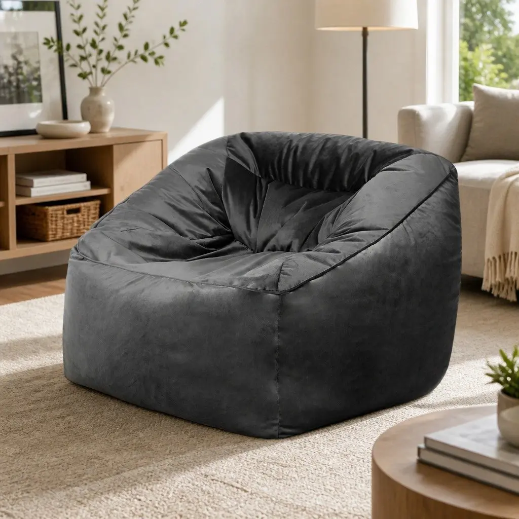 Bean Bag Chair Cover Easy Fill Velvet Dark Grey 100x100x80cm