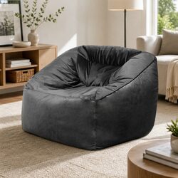 Bean Bag Chair Cover Dark Grey Soft Velvet 100x100x80cm