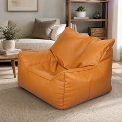 Durable Brown PU Leather Indoor Bean Bag Chair Cover