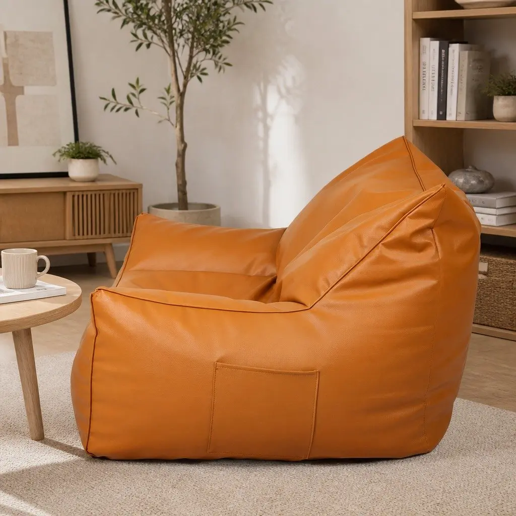 Bean Bag Chair Cover Easy Fill Zipper Brown 90cm x 80cm x 75cm