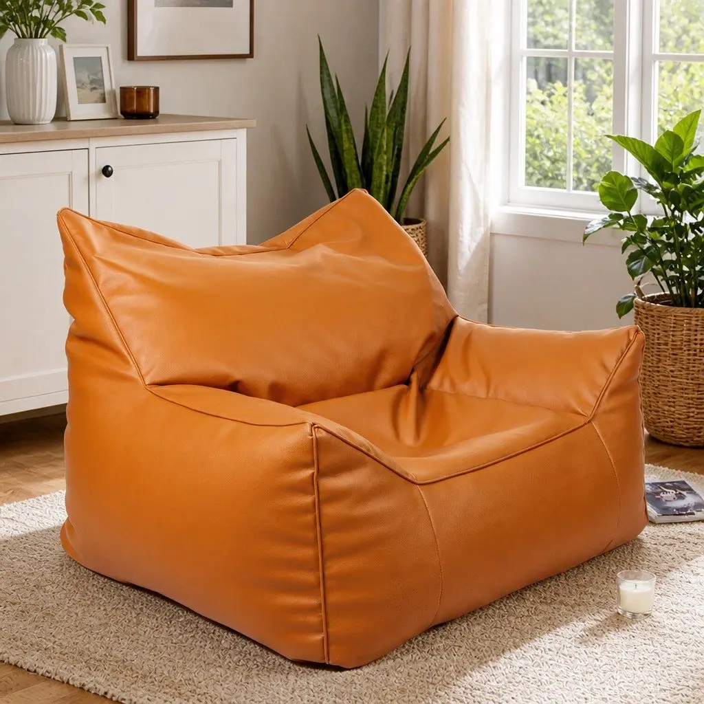 Bean Bag Chair Cover Easy Fill Zipper Brown 90cm x 80cm x 75cm
