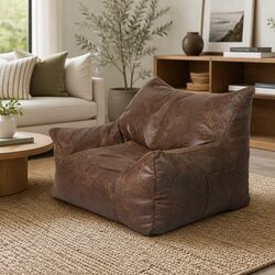 PU Leather Bean Bag Chair Cover in Dark Brown