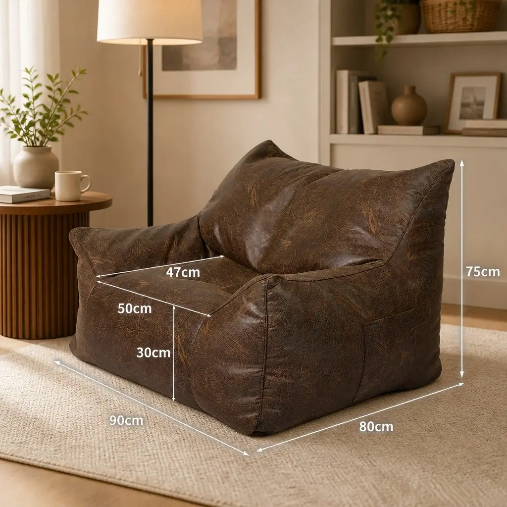 Bean Bag Chair Cover Easy Clean Portable Dark Brown