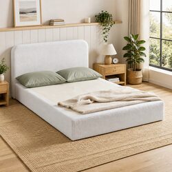 Compression Foam Bed Frame Queen Size With Boucle Fabric