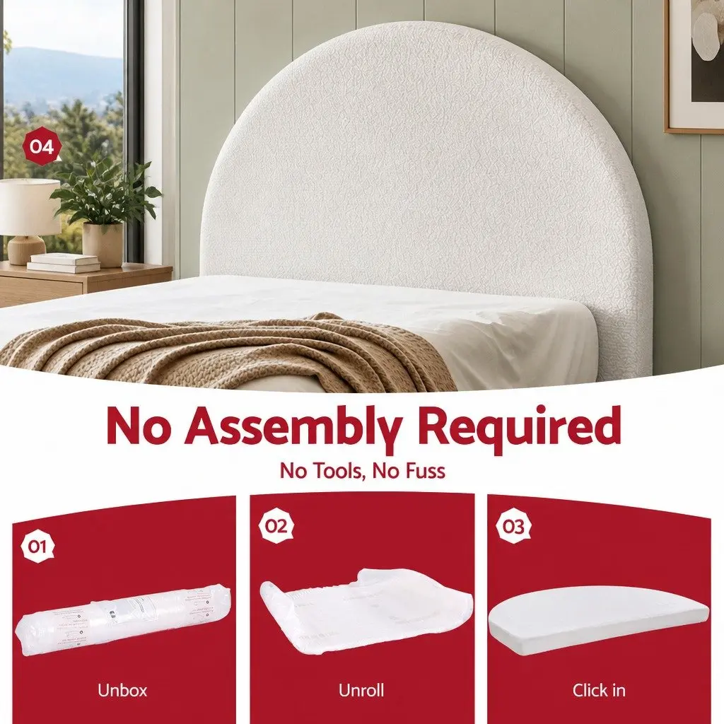 Double Foam Headboard No-Assembly 154cm Wide Boucle Fabric White