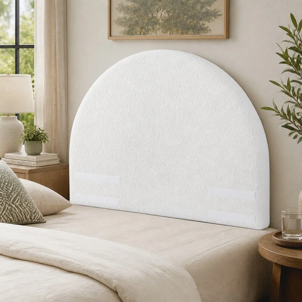 Double Foam Headboard No-Assembly 154cm Wide Boucle Fabric White