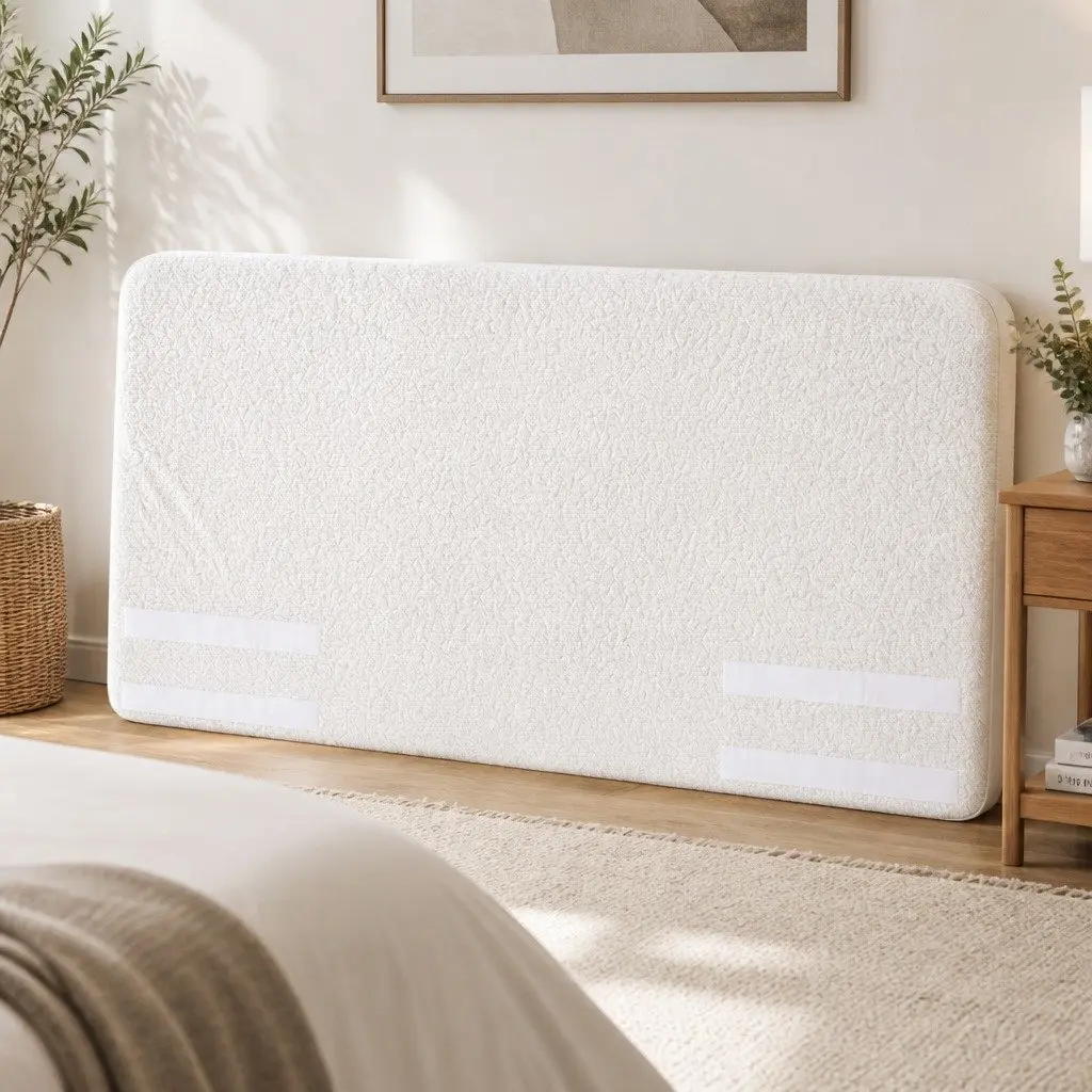 Double Headboard Bed Frame Boucle Fabric Removable Washable Cover White 155W x 99H x 11.8T cm