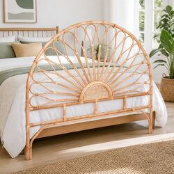 Double Bed Headboard in Rattan and Pine, 140cm Dimensions