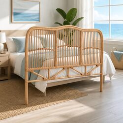 Double Bed Headboard in Rattan with Natural Pine Finish