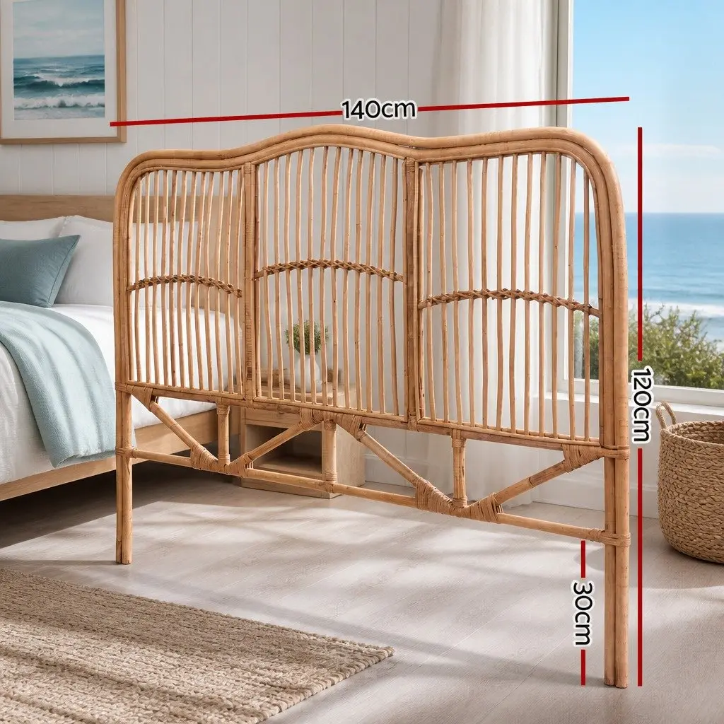 Double Bed Headboard Natural Pine Rattan Easy Maintenance 140cm Width 120cm Height