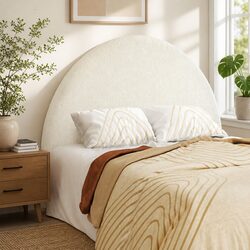 White Arch Double Bed Headboard with Boucle Fabric