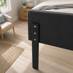 King Size Headboard in Beige Velvet with Pine Wood Legs