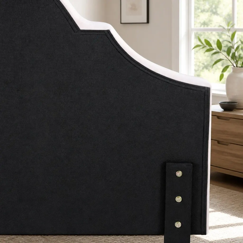 Queen Headboard Bed Head Beige Velvet Scalloped Design Bedroom Furniture
