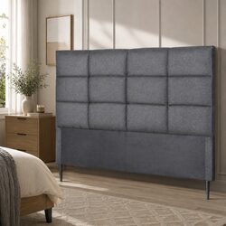 Double Bed Headboard - Charcoal Linen Fabric with Tufted Design