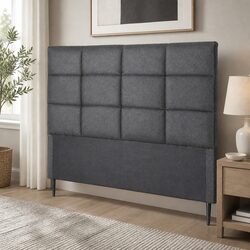 Queen Bed Headboard in Charcoal Linen Fabric