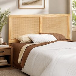 Queen Bed Headboard in Rattan and Pine Wood