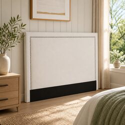 Queen Bed Headboard with Nail-Edge Detailing in Beige