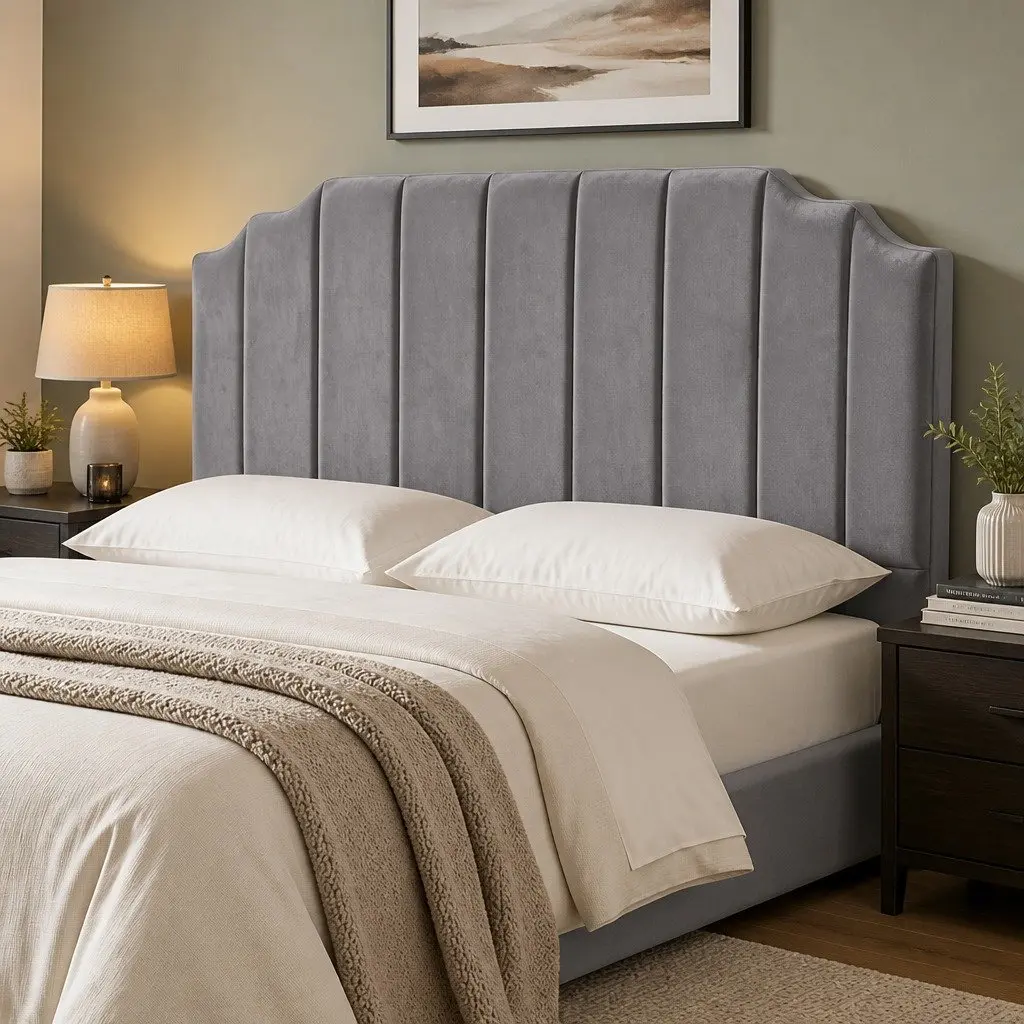 King Size Headboard Velvet Comfort Grey 183cm Art Deco Style