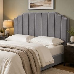 Grey King Size Art Deco Velvet Headboard