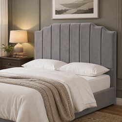 Queen Bed Headboard 153CM in Grey Velvet with Timber Frame