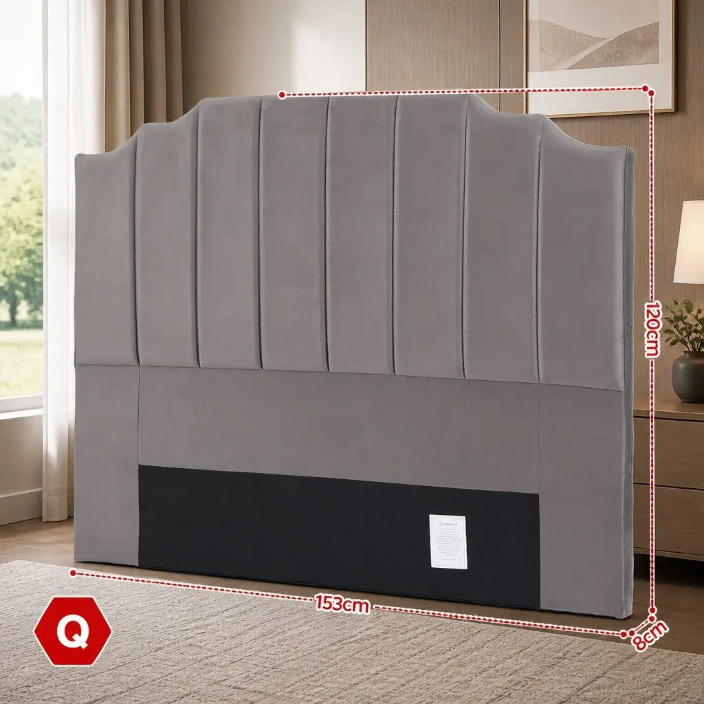 Bed Head Headboard Queen Size Velvet Fabric Bedroom Furniture 153cm - Grey