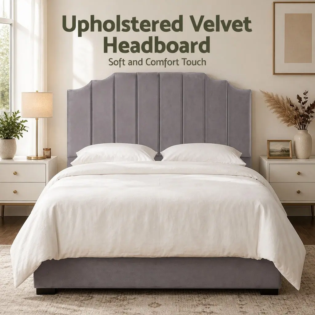 Bed Head Headboard Queen Size Velvet Fabric Bedroom Furniture 153cm - Grey