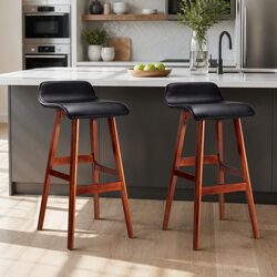 Black Bentwood Bar Stools Set of 2 with Footrest
